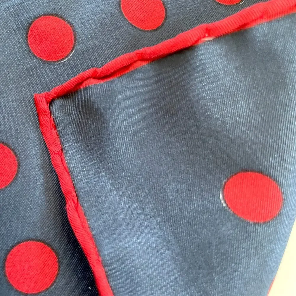 Vintage 70s Polka Dot Silk Scarf Square Navy Red Italy Timeless MCM Capsule